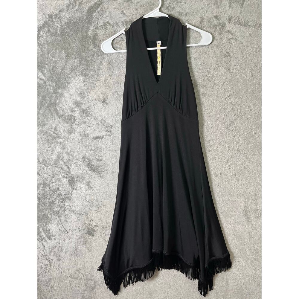 Uncle Frank Black Halter Fringe Dress Y2K Grunge Indie Sleaze Party Girl XS NEW